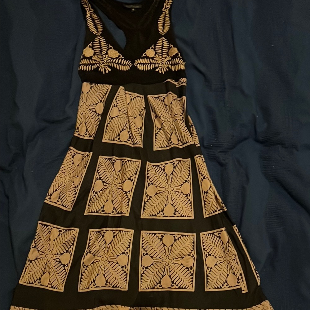 Elegant Black and Cream Silk Halter Sundress for Cocktail Events